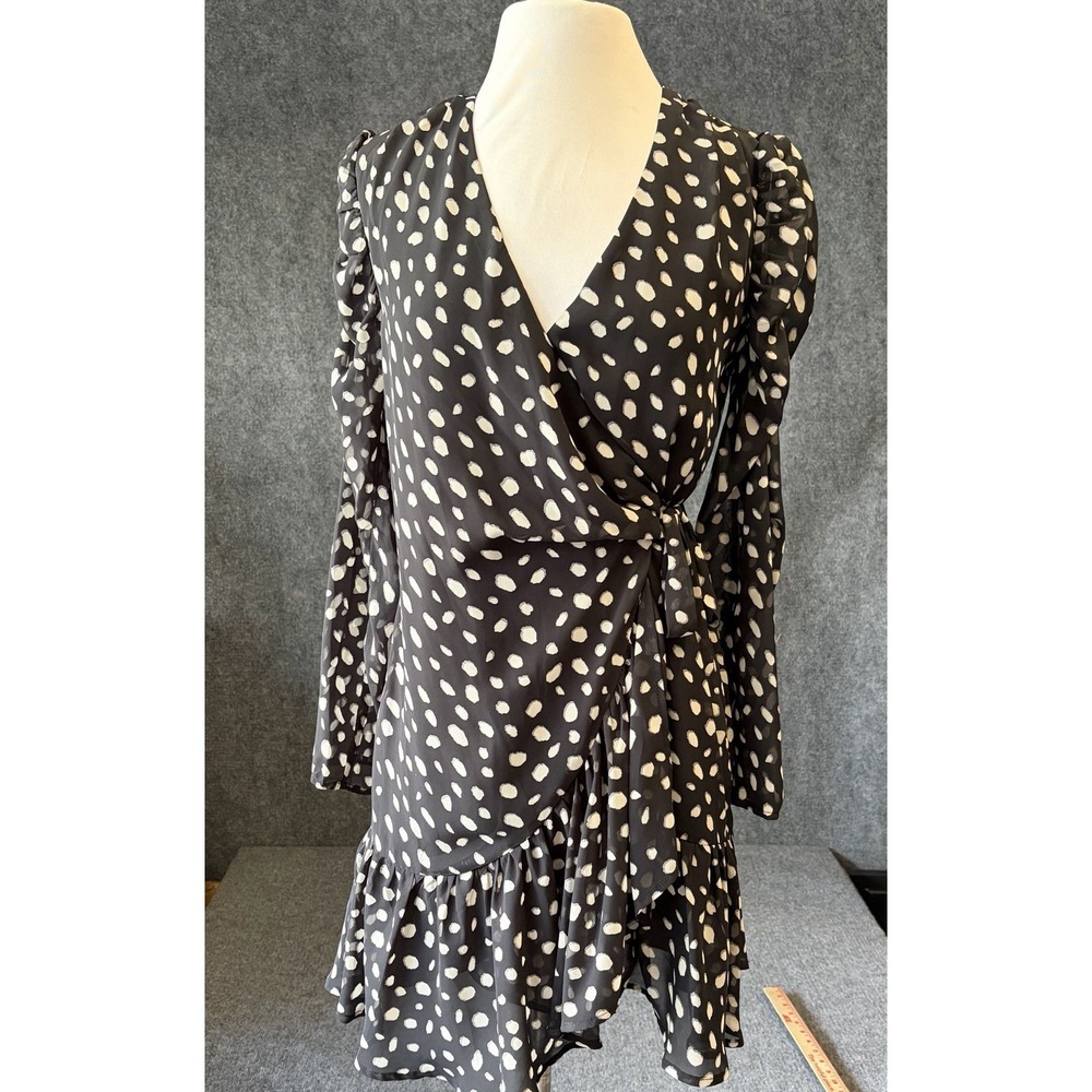 Favlux Wrap Dress Women S Black White Polka Dot Ruffle Mini FL200741 Long Sleeve